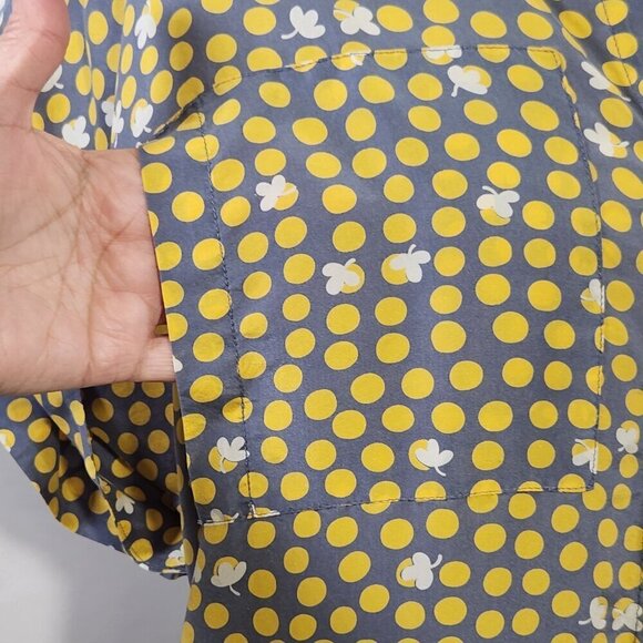 CAbi Women's Size S 100% Silk Yellow Polka Dot Short Sleeve Boxy Button Up Top - Picture 5 of 16